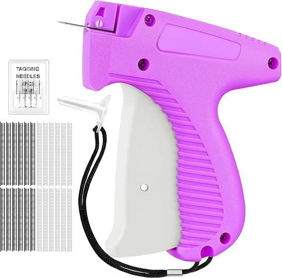 HABGP Stitch Gun for Clothes, Handheld Stitch Tag Gun, Mini Sewing Kit Micro Tagging Gun for Quick Clothing Fixer, Sewing Tool Kit with 1,200 Black & 1,200 White 5mm Mini Fasteners, 6 Needles (Purple)