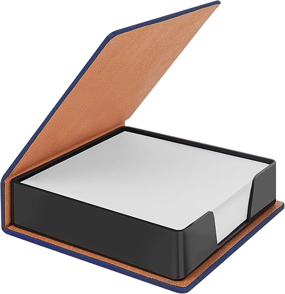 Leather Memo Dispenser - Portable Sticky Note Organizer with Cover for Office Desk/Travel, Reusable Sticky Notes Starter Holds 180 Sheets (Blue, Business & School Supplies)