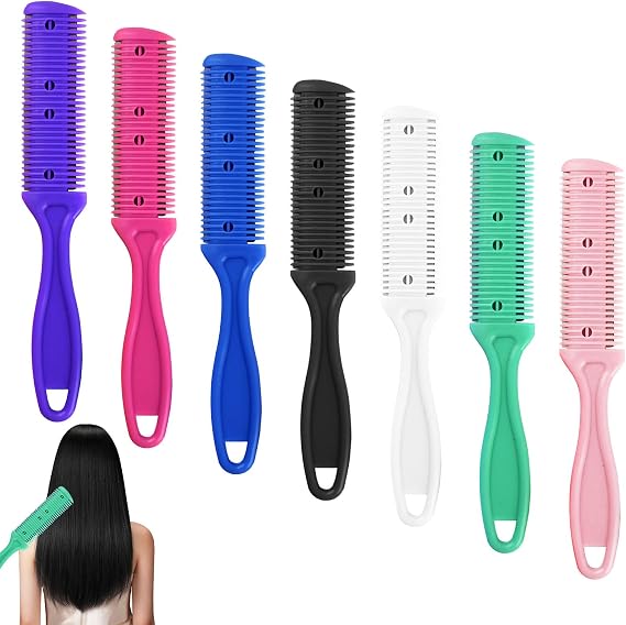 7 PCS Hair Cutter Comb,Double Sides Split End Trimmer for Trimming Long Dense Thin Hair,Razor Comb for Cutting Hair,Woman Hair Styling Combs Tool for Home or Salon Supplies(7 Colors)