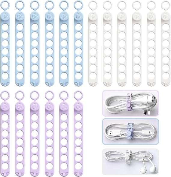 ORICO Silicone Cable Ties, Data Cable Organizer Reusable with Locking Buckle Design, High Elasticity Cord Wraps for Earphone, Phone Charger, Adjustable Fastening Cable Straps Colorful (18Pcs)