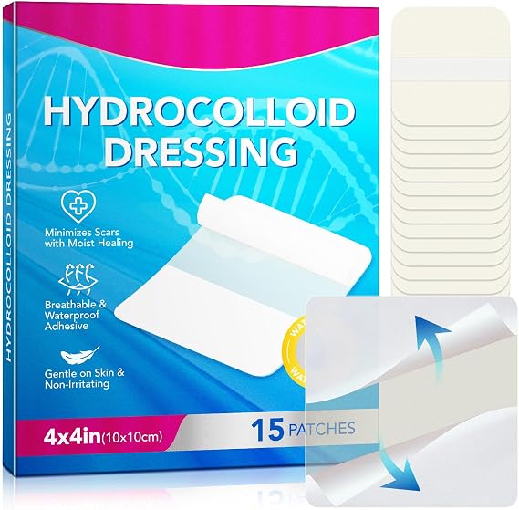 Hydrocolloid Wound Dressing 15 Pack-Hydrocolloid Dressing 4X4inch Fast Healing - Sterile and Waterproof- Large Adhesive Wound Dressing