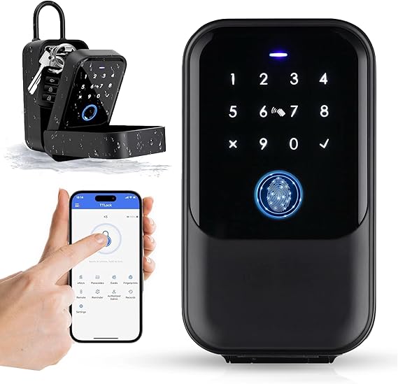 Smart Digital Wireless Lock Box App-Controlled Key Storage with Fingerprint, Bluetooth, Passcode, Card & Key Access for Home, Office, Airbnb, Realtor Wall or Door Mount