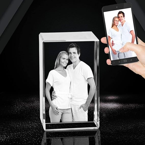 gors 2D/3D Laser Engraved Customized Crystal Photo Frame, Statue Personazlied Picture on Crystal Cube Birthday Christmas Gifts (2D,5 x 5x 8 cm)