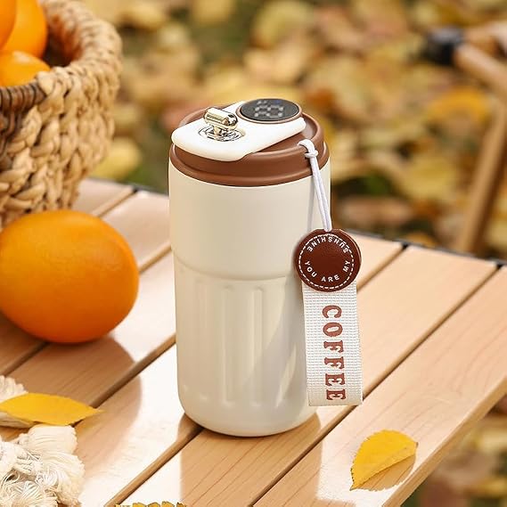 ZMHQLPDZ Travel Mug, 12oz Stainless Steel Vacuum Insulated Coffee Cup, Leak-Proof Tumbler for Hot & Cold Drinks (Smart Orange)