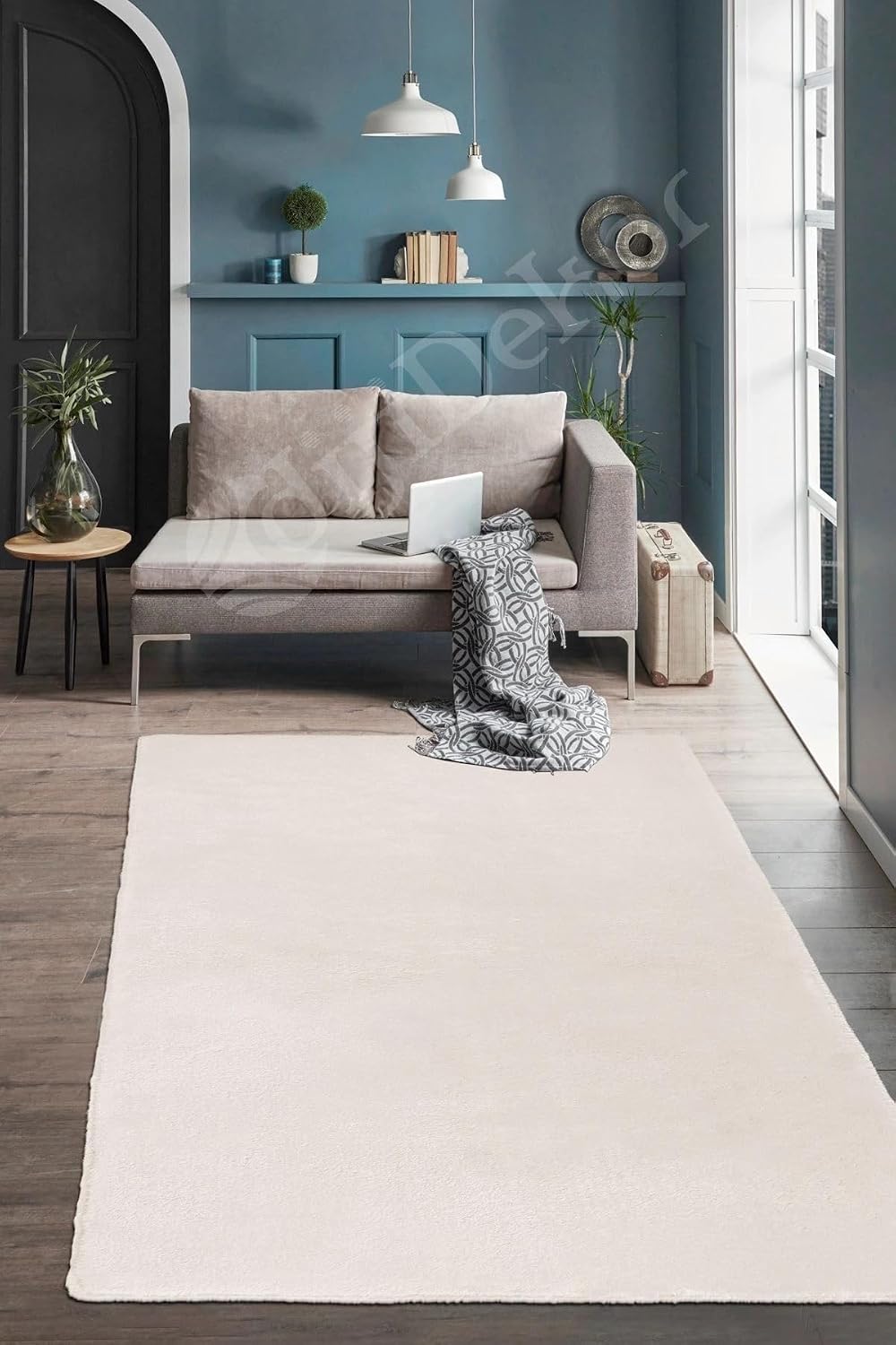 Lüx Post Peluş Düz Krem Saçaksız Bohem Koridor Oturma Odası Ve Salon Halısı, KREM-SAÇAKSIZ, 160x230