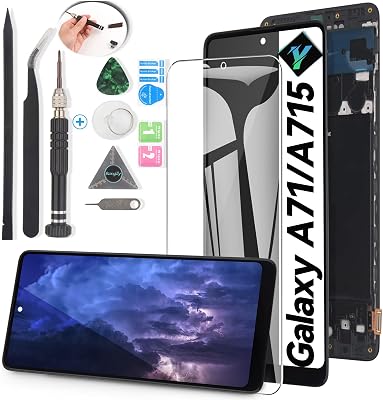 YWLRONG for Samsung Galaxy A71 Screen Replacement Display Touch Screen Digitizer LCD for Samsung A71 A715F SM-A715FDS SM-A715FDSN A715FD Display Repair PartBlack with Frame