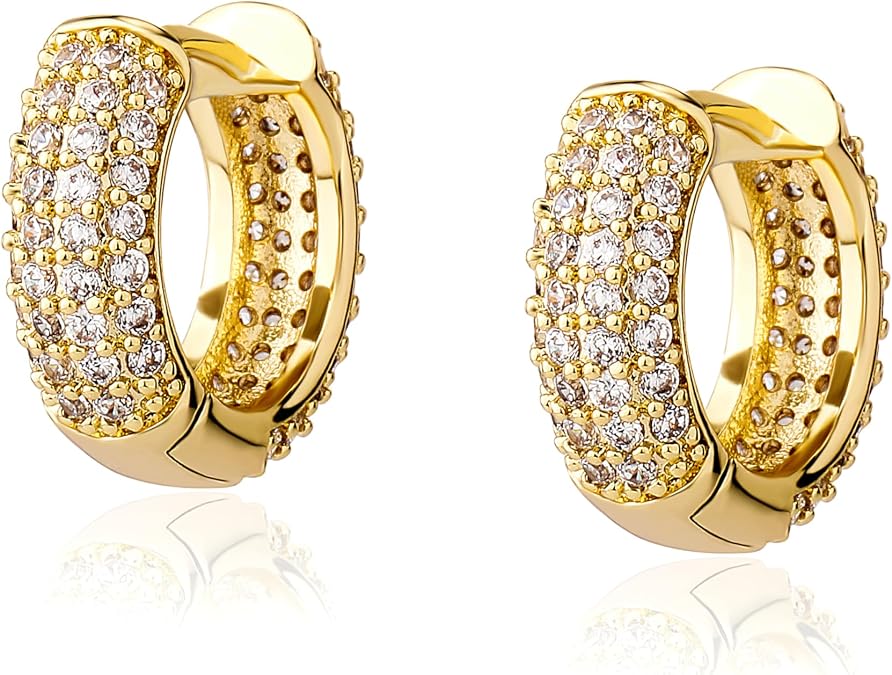 TOPGRILLZ 14K Gold-Plated Cartilage Hoop Earrings for Men, 5A+ Cubic Zirconia Small hoop Mens Earrings, Chunky Cubic Zirconia Ear Hoops, aretes para hombre