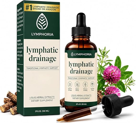 Lymphatic Drainage Drops for Bloat Relief & De-Puff Cleavers, Red Clover, Stillingia Root & Prickly Ash Bark Lymph Node Detox Cleanse, Fluid Retention, Alcohol-Free
