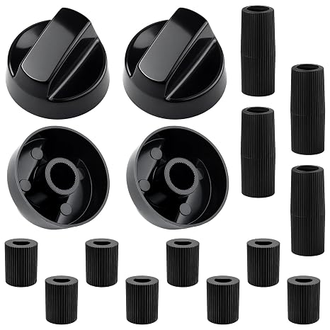 Universal Control Knobs Replacement Kit - 4 Pack Black Oven Control Knobs Replacement with 12 Adapters, Upgraded Stove Knob Compatible Oven/Stove/Range Universal Knobs, Easy Matching for Gas