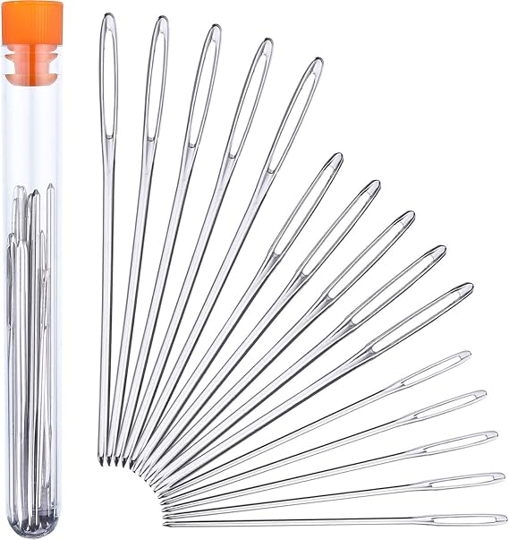 Outus 15 Pieces Blunt Needles Steel Large-Eye Yarn Knitting Needles Sewing Needles, 3 Sizes