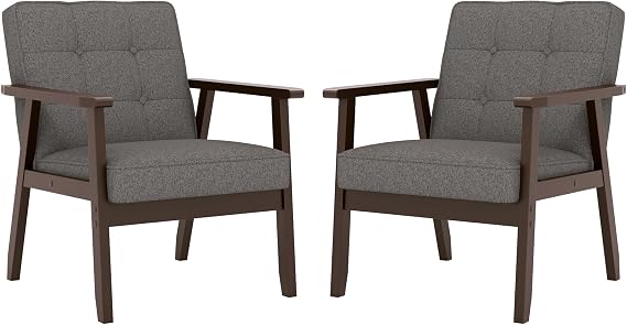 KCC Modern Linen Fabric Accent Chair for Living Room,Set of 2, Gray