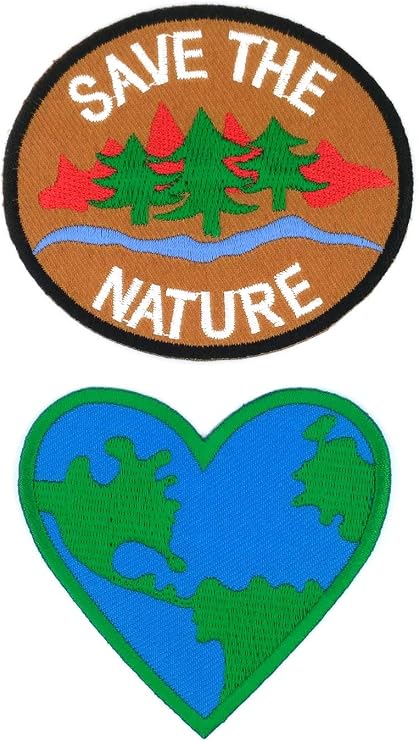 BeeSpring Save The Nature and Love Earth, 2 pcs Iron-on Applique Embroidered Patch