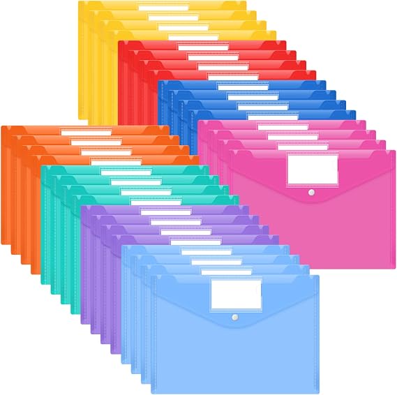 Smarpau 32 Pack Plastic Wallets A4, Colour File Folders with Label Pocket
