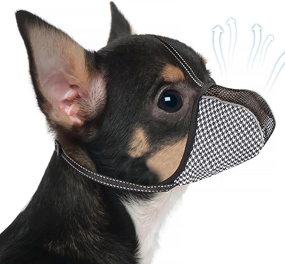 Dog Muzzles for Small Dog, Soft Air Mesh Anti-Biting Licking Chewing, Breathable Reflective Adjustable Mouth Guard Cover for Grooming Scavenging
