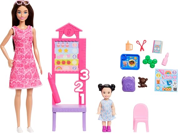 Barbie Careers Teacher Doll and Themed Playset | Blonde Fashion Doll & Small Doll, Classroom Board & Accessories, Ages 3+