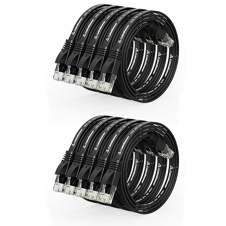 Cat 6 Ethernet Cable 1ft (10 Pack) (at a Cat5e Price but Higher Bandwidth) Flat Internet Network Cables - Cat6 Ethernet Patch Cable Short - Black Computer LAN Cable with Snagless RJ45 Connectors
