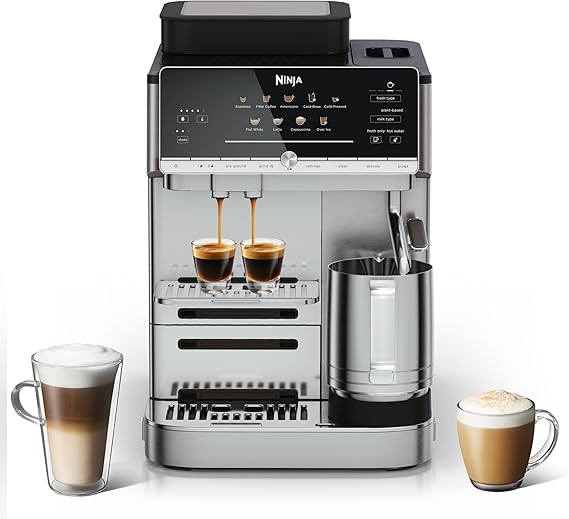 Ninja AutoBarista Automatic Espresso, 250g Hopper, Silver AE1001UK | Filter Coffee and Cold Brew Machine, 10 Drink Programs and 4 Milk Froth Presets, Dishwasher Safe Removable Parts