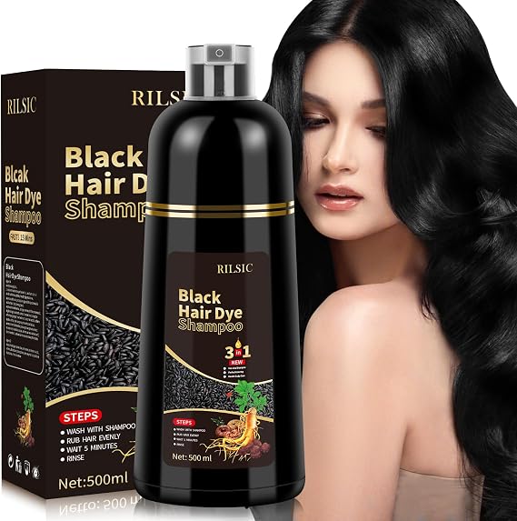 500ML Black Hair Dye Shampoo 3 in 1 for Grey Hair Coverage,Women Men | Instant Color Shampoo 3 in 1, Natural Color - Long Lasting - Hair Colour Shampoos, Hair Coloring in Minutes for Women Men