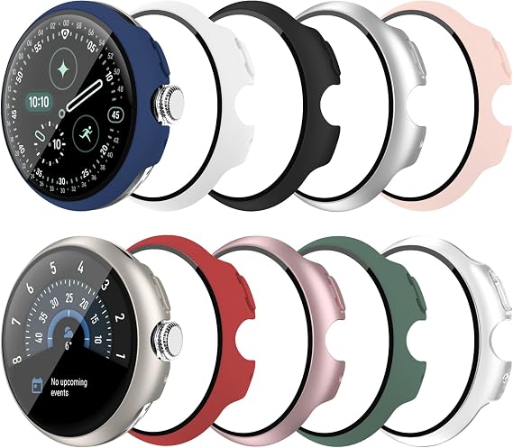 10 Pack Case for Google Pixel Watch 5/4 45mm with Tempered Glass Screen Protector, Shockproof Hard PC Bumper, All-Around Protective Cover
