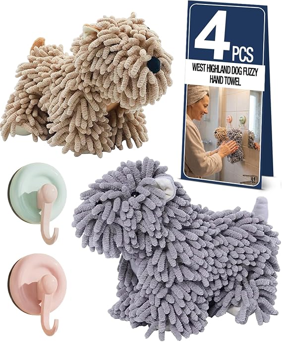 2Pack Chenille Towel Balls, Chenille Dog Towel Ball Set, Super Absorbent Drying Towel, Soft Plush Microfiber Hand & Dogs Towels, Bathroom and Kitchen (Gray & Brown)
