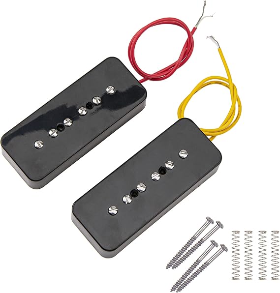 2Pcs Yootones P90 Pickup Bridge & Neck Single Coil Pickups Set N/B Compatible with Electric Guitar Parts Replacement (Black)