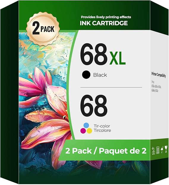 68 68XL Ink Cartridges Envy 6155e Envy 6555e ink Compatible with hp 68 68e 68XL hp68 Ink Cartridges 68 e 68 xl 68 Black Color Combo Pack Compatible for Envy 6100e 6500e 6155e 6555e 6155 6555 Printers