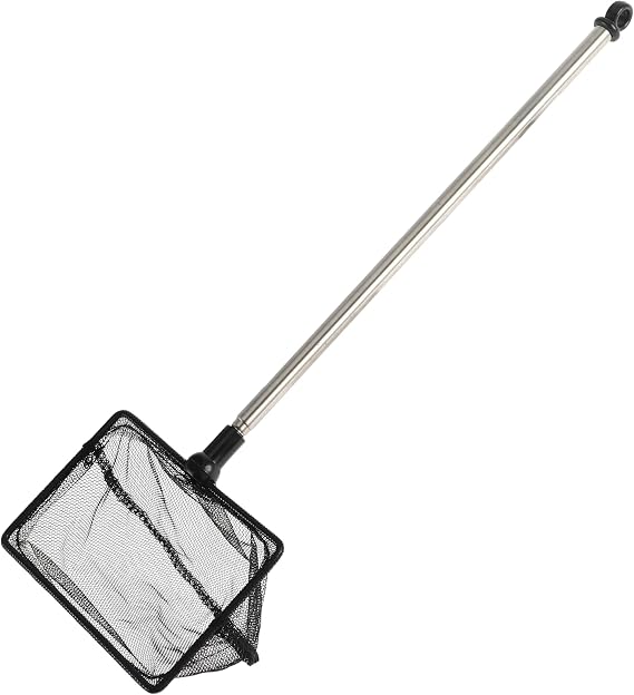 Fish Tank Net, Fine Mesh Aquarium Fish Net, Long Handle Fish Net, Stainless Steel Extendable Handle, Square Aquarium Cleaning Net for Aquarium Accessories