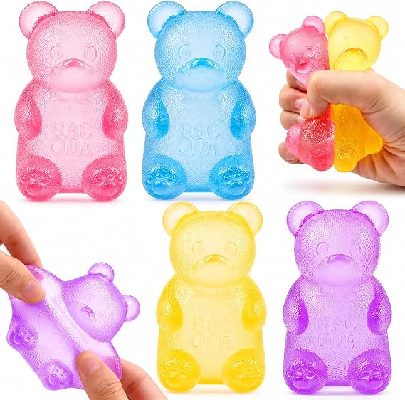 4pcs Gummy Bear & Sugar Ball Design Anxiety Relief & Focus Toy, Maltose Filled Squeeze Toy for Sensory Play Sensory Fidget Toy for Adults Kids Slow Rising Squishy Balls