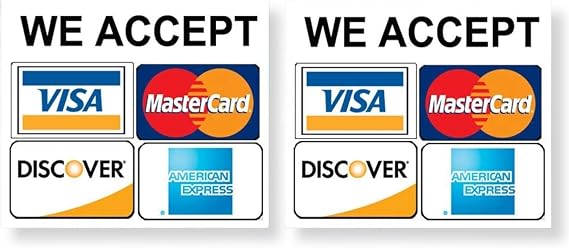 eSplanade Credit Card Vinyl Sticker Decal - 2 Pack - We Accept - Visa, MasterCard, Amex and Discover - 3.5" x 3.5" Vinyl Decal for Window - Shop, Cafe, Office, Restaurant