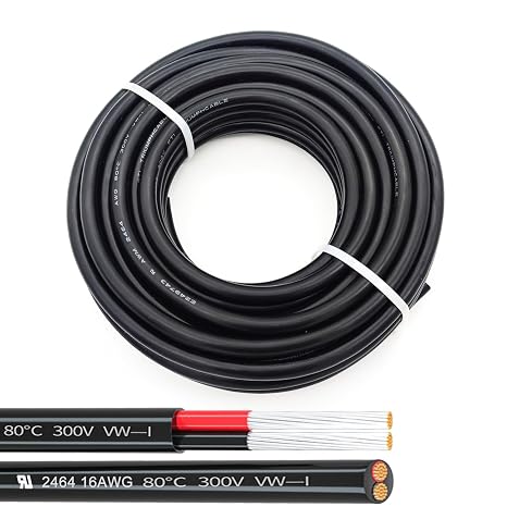 16AWG UL2464 Power Cable Stranded Electrical Wire Flexible LED Red & Black Stranded 2 Conductors 25ft tinned Copper