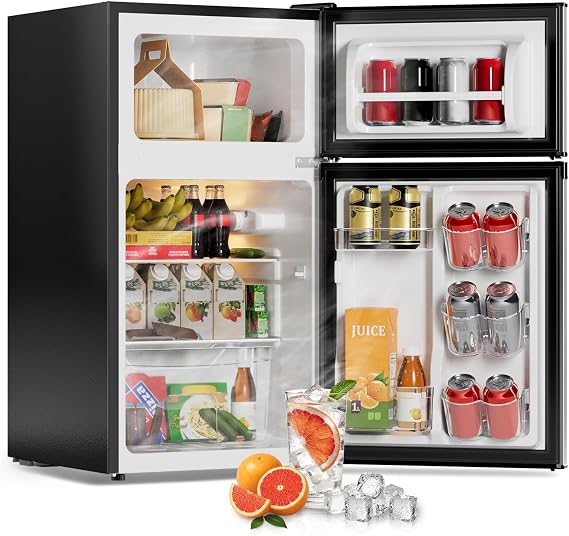 3.2 Cu Ft Mini Fridge with Freezer, Double Door Upright Freezer