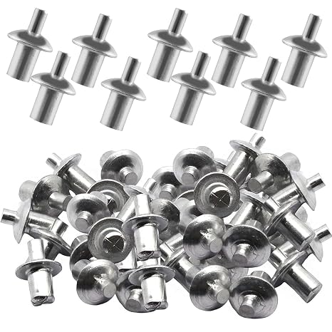50 Pcs Silver Round Head Rivet Set, Reusable Aluminum Core Rivet, Hammer Drive Rivets Aluminum Alloy Knock Type Expansion Rivets for Indoor Outdoor Electronic Equipment
