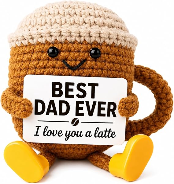 Fathers Day Gift for Dad from Daughter Son, Dad Gifts Crochet Coffee Cup, Best Dad Ever I Love You Handmade Crochet Decor, Birthday Christmas Coffee Lover Gifts for Daddy Papa