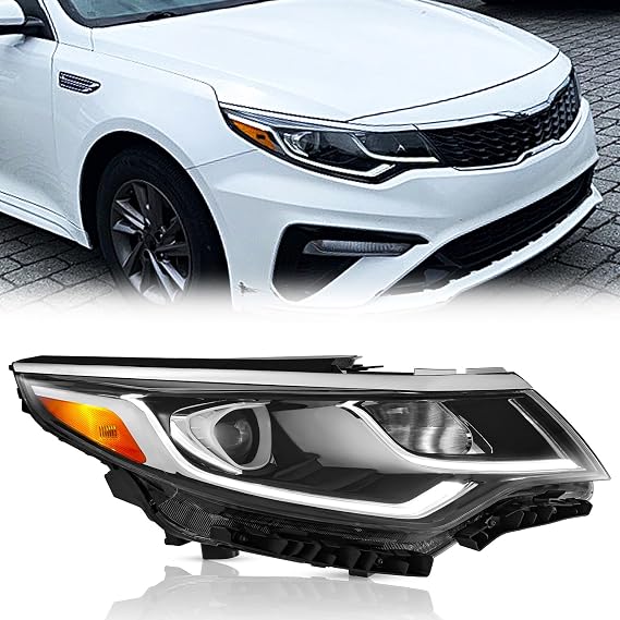 TODO Headlight Headlamp Assembly Compatible with 2019 2020 KIA Optima | Headlight Replacement with Halogen Bulbs & LED Daytime Running Lamp, Right Passenger Side