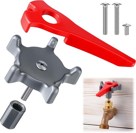 Outdoor Faucet Handle with Auxiliary Wrench for Extra Leverage, Ideal for Seniors &, Arthritis Sufferers, Fits 8&12 Point Round Broach, 0.26", 0.28", 0.31"&0.38" Square Broach,  with Adapter