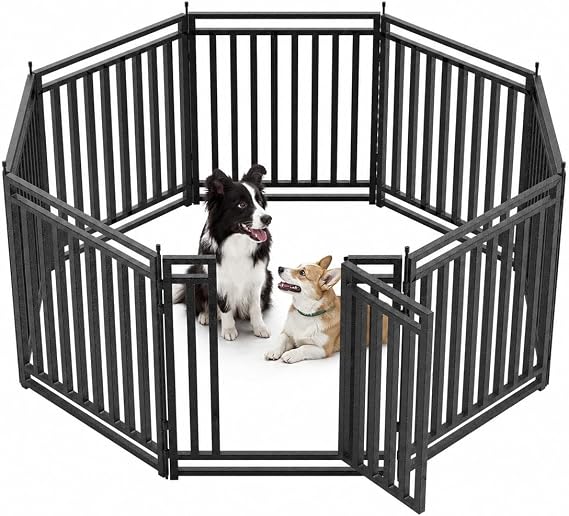 32" H 8-Panel Metal Dog Playpen for Yard & RV, Black Silver