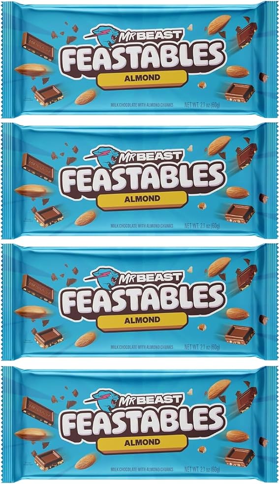 Mr Beast Feastable Chocolate Bundle - x4 60g Mr Beast Feastable Almond Chocolate Bars