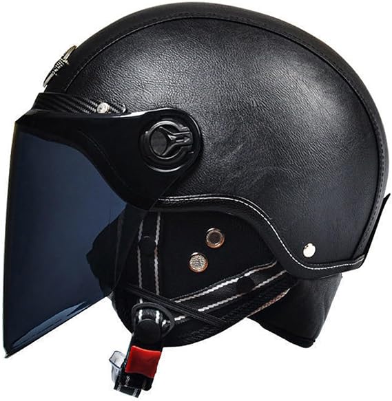 Synthetic Leather helmet, Retro Helmets, 3/4 Men Vintage Helmet with Visors, Four Seasons Fashion DOT/ECE Approved Motorbike Half Helmet A-3,54-62cm