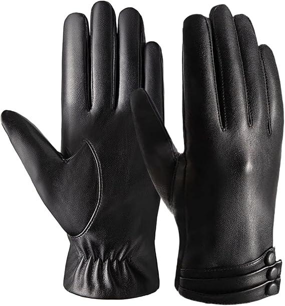 Winter Leather Gloves Men, Texting Warm Lined Sheepskin Touchscreen Gloves for Motorcycle Cold Weather Driving