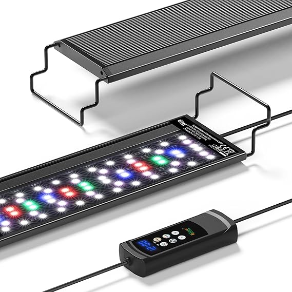 hygger Fish Tank LED Light, 26W Aquarium Light Full Spectrum with Multi-Color Timer, 24/7 Natural Mode Aquarium Plant Light Adjustable Brightness, Aquarium Lighting with Extendable Brackets