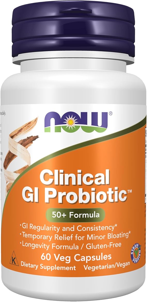 NOW Foods Supplements, Clinical GI ProbioticTM, 50+ Formula, Strain Verified, 60 Veg Capsules