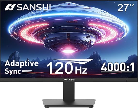 SANSUI 27 Inch Computer Monitor 120Hz, FHD 1080P Flat Monitor, HDMI DP Ports FreeSync, HDR, 110% sRGB, Tilt Adjustable Frameless VESA Compatible for Office and Home (ES-27F2, HDMI Cable Included)
