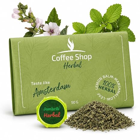 Lemon Balm & Marshmallow Herbal Blend + Small Grinder - Amsterdam Café Herbal Tea - 100% Natural Mild & Harmonious Premium Loose Leaves for Tea & Applications (30g)