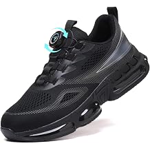 Steel Toe Cap Trainers Mens Womens Safety Trainers Breathable Work Safety Shoes Lightweight Non-Slip Work Steel Toe Cap Boots Rotating Button Shoelaces