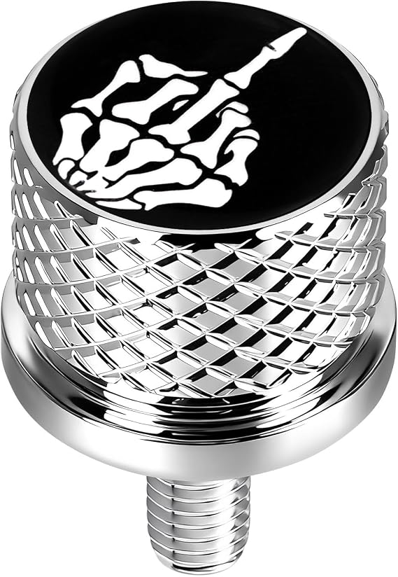 Stainless Knurled Fender Seat Bolt Screw 1/4"-20 Thread Compatible with Harley 1996-2026 Sportster Touring Softail Dyna CVO Electra Glide Street Glide - Skull Middle Finger-Chrome