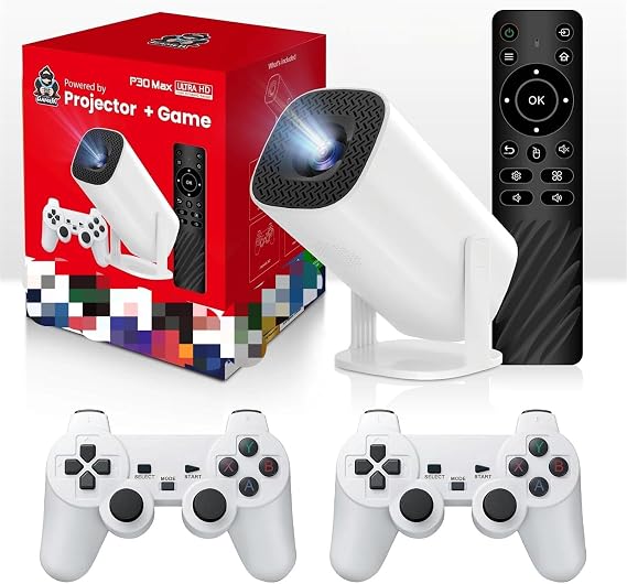 P30 MAX Projector With 2 gamepads Android 11 Wifi6 BT Home Theater Office Outdoor Smart Portable 4K HD Projector（35000+Games）