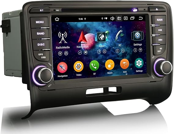 Android 14 Car Stereo for Audi TT MK2 2006-2014 Head Unit 2 Din Carplay Android Auto Bluetooth WiFi SWC A2DP DVD Radio DAB+DSP IPS 4GB RAM 64GB ROM