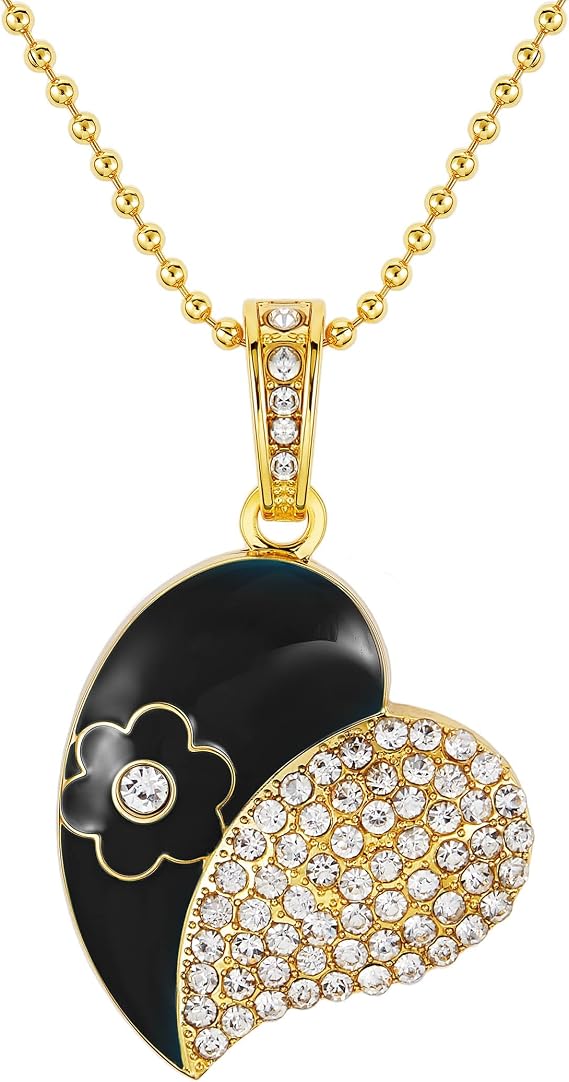 USB Flash Drive,Diamone Heart 16GB/32GB/64GB/128GB Portable USB2.0 Memory Stick Secure Date Storage Pendrive Thumb Drives (Black Heart, 64GB)