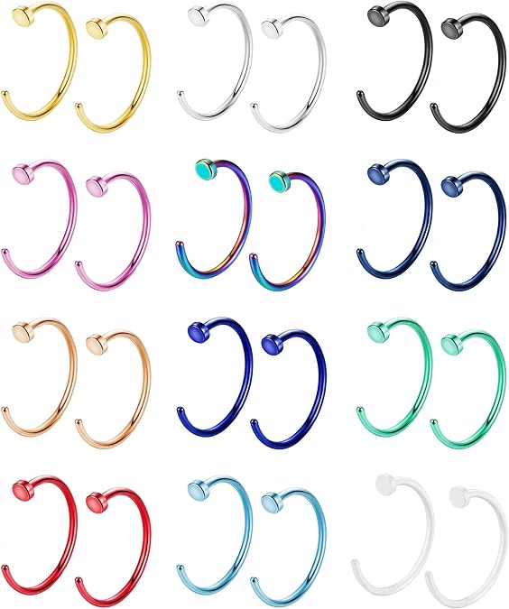 NICEIGHT 18G 20G 22G Stainless Steel Nose Rings Hoop for Women Men