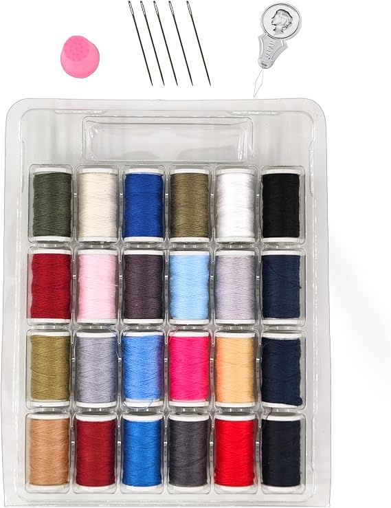 Ceysa Store Sewing Embroidery Kit, 24 Sewing Thread Set, 5 Sewing Needles, Thread Transmitter, Thimble, Thread Set (Set-1)